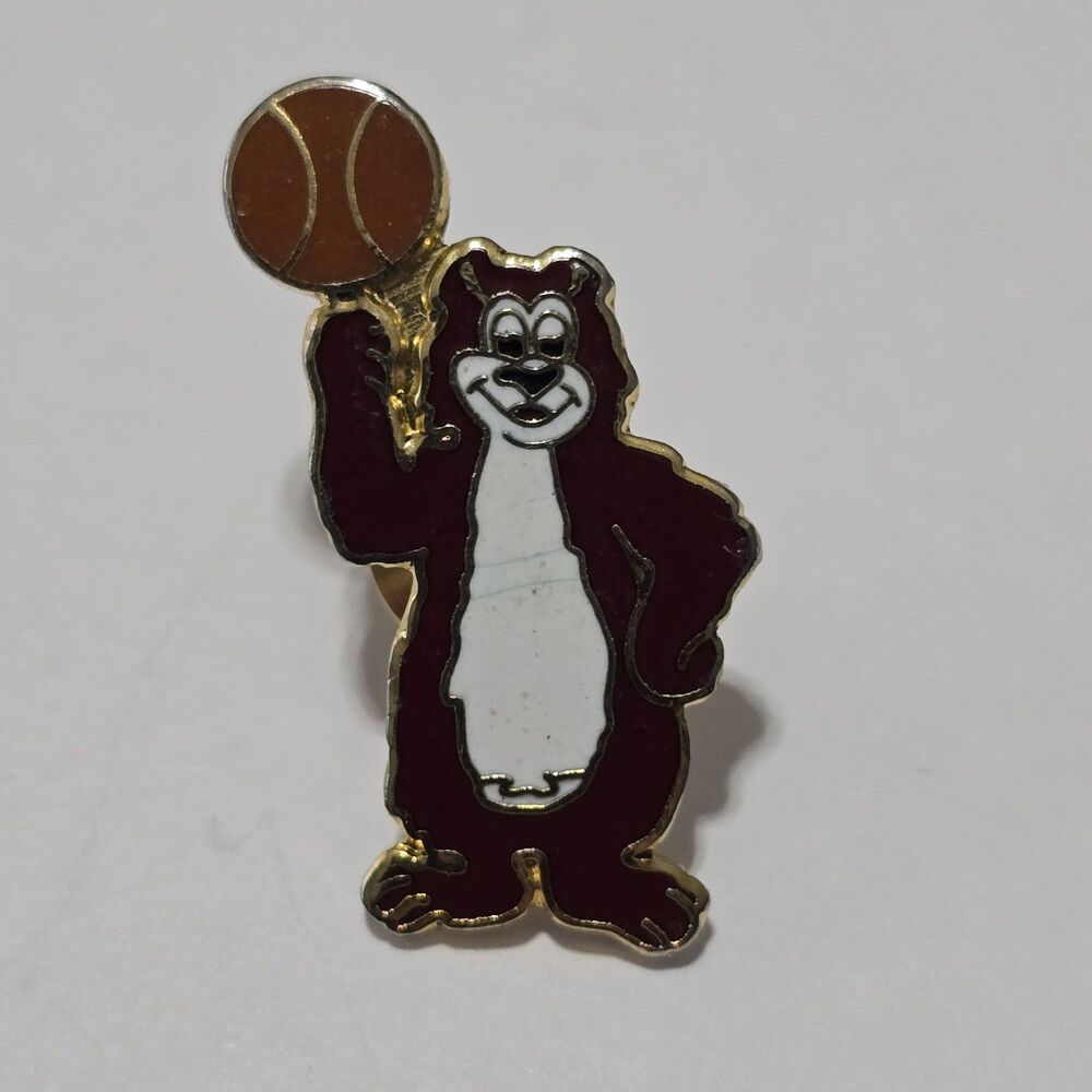 Vintage Collectible Enamel Pin Bear Playing Basketball Sports Cartoon Lapel Pin